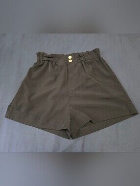 SHEIN Black High-Waist Paperbag Shorts with Button Accents